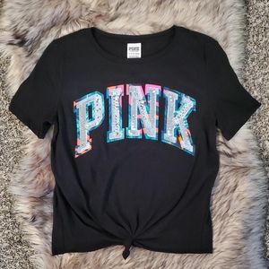 VS PINK Bling Tie Front Short Sleeve Tee XS